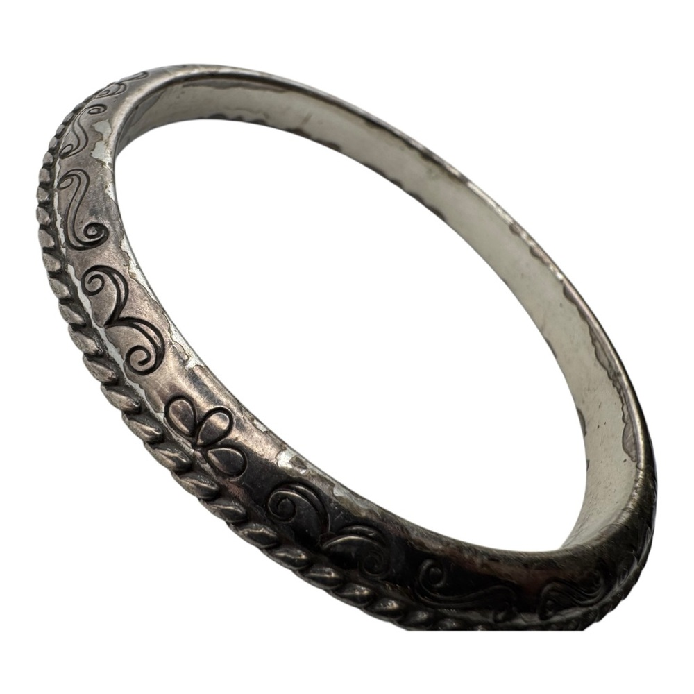 Brighton Silver‑Tone Bangle Bracelet – Ornate Scroll‎ & Floral Etching